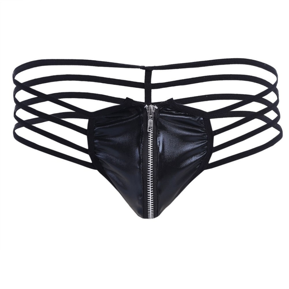 Black Faux Leather Multistrap Thong - Picture 3 of 5